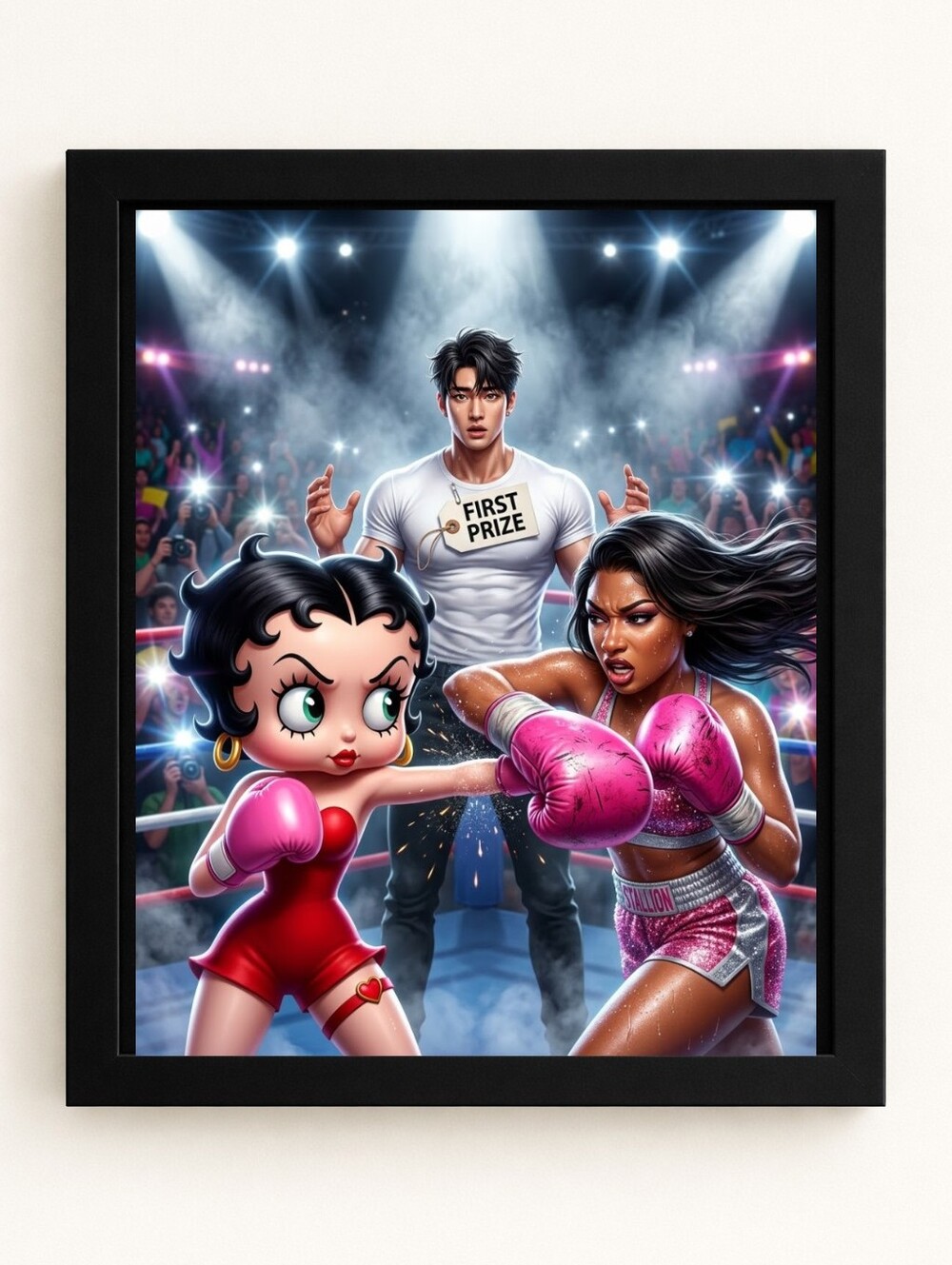Betty Boop Boxing Showdown 8x10 Framed AI Art Print – Pink Glam Wall Decor